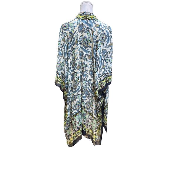 RACHEL ZOE Kimono Cardigan Caftan Blue Yellow Floral Mandala Boho Coverup NWT - Picture 7 of 7